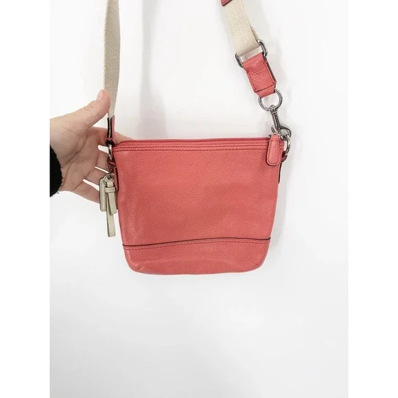 Coach Park Swingpack Pebbled Leather Crossbody Bag Coral Pink Front Pocket Small - Picture 7 of 10